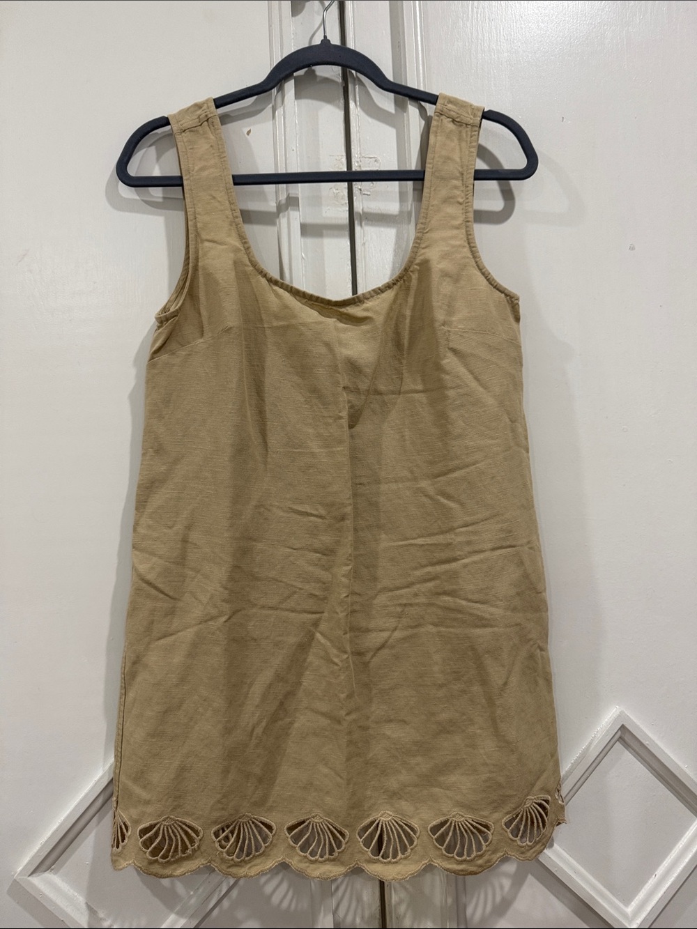 Onia Tan Mini Dress with Scallop Shell Hem